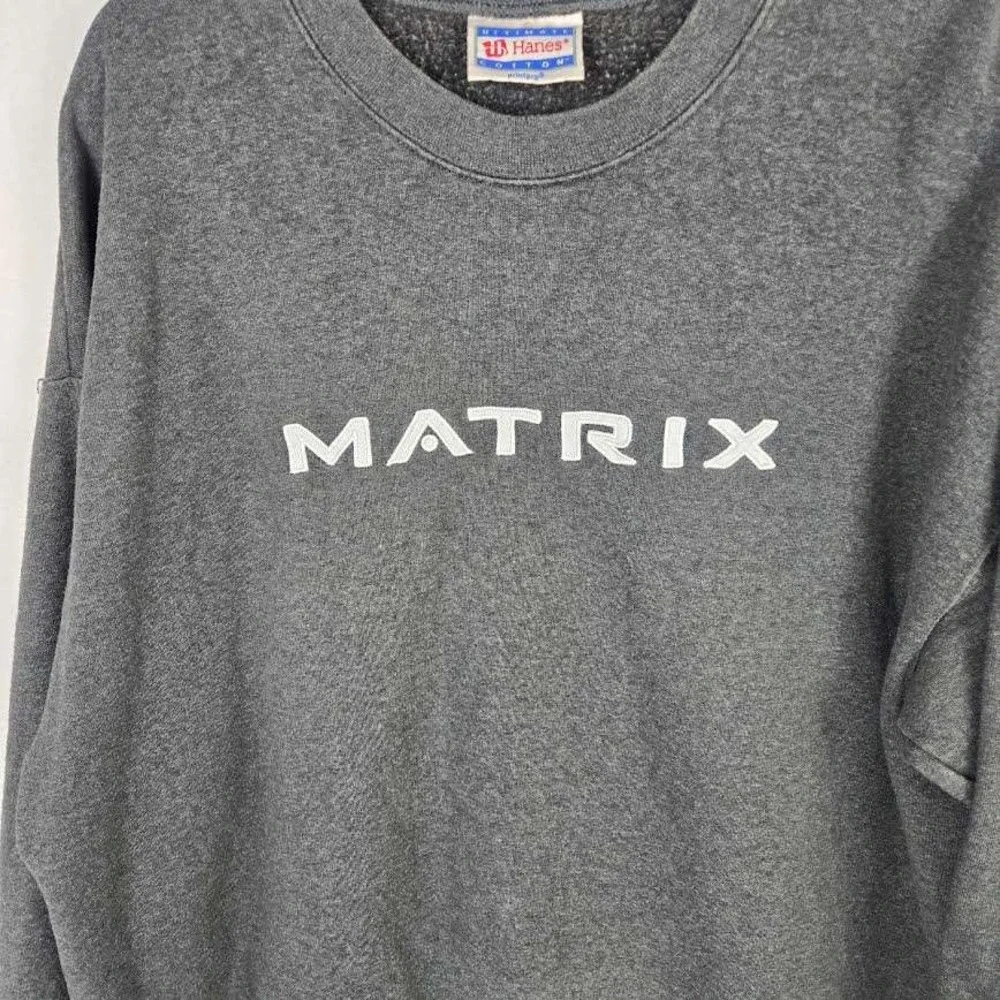 Matrix Movie Sweatshirt Vintage 90s Hanes Graphic Pullover L Oversized Dark Grey